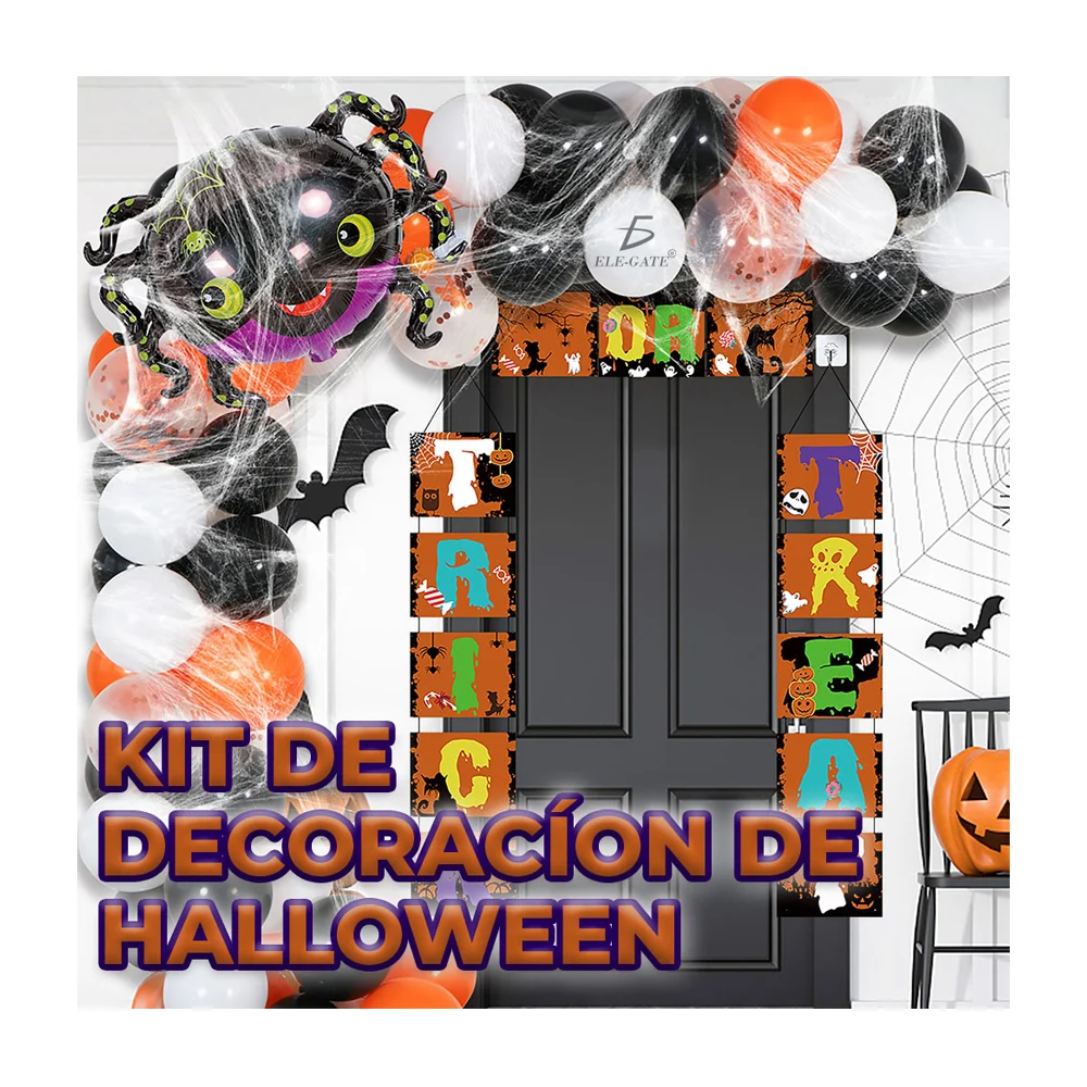 Kit de decoración para fiesta de halloween con variedad de globos, telaraña y adornos móviles / fes.ws.11