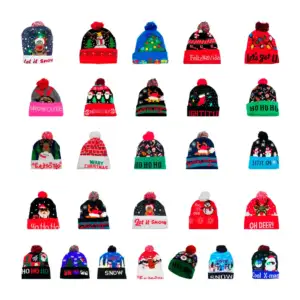 1pza Gorro navideño afelpado con pompón + luces led de modos intercam…