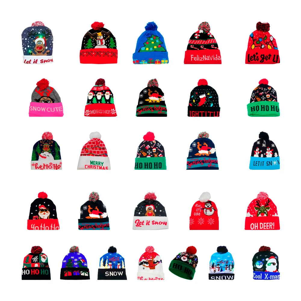 1pza Gorro navideño afelpado con pompón + luces led de modos intercambiables, variedad de modelos / hato-1 / lu3112 / l-622 / l-621
