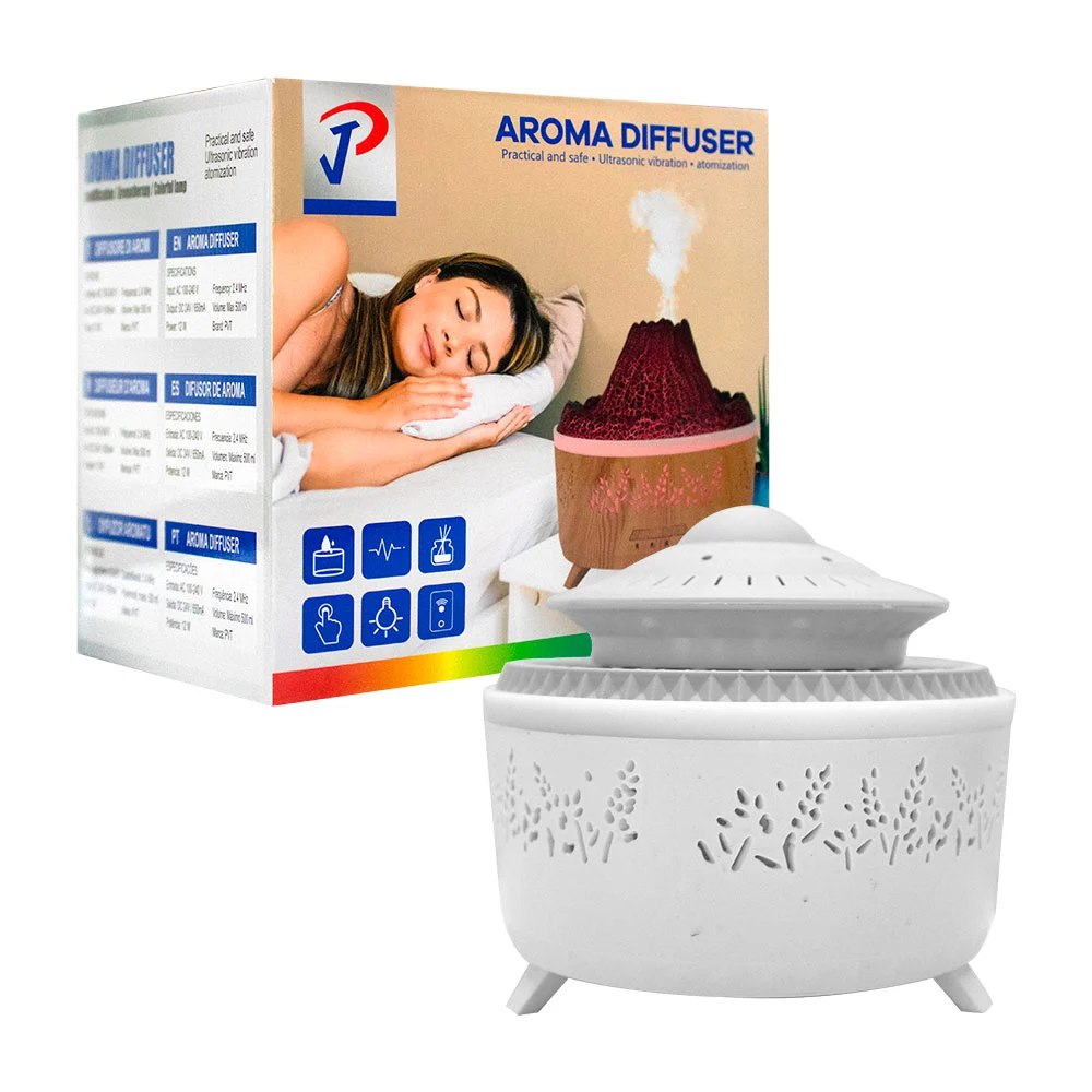 Humidificador con luces, forma de volcán o simulador de lluvia, 500ml /fm-000134