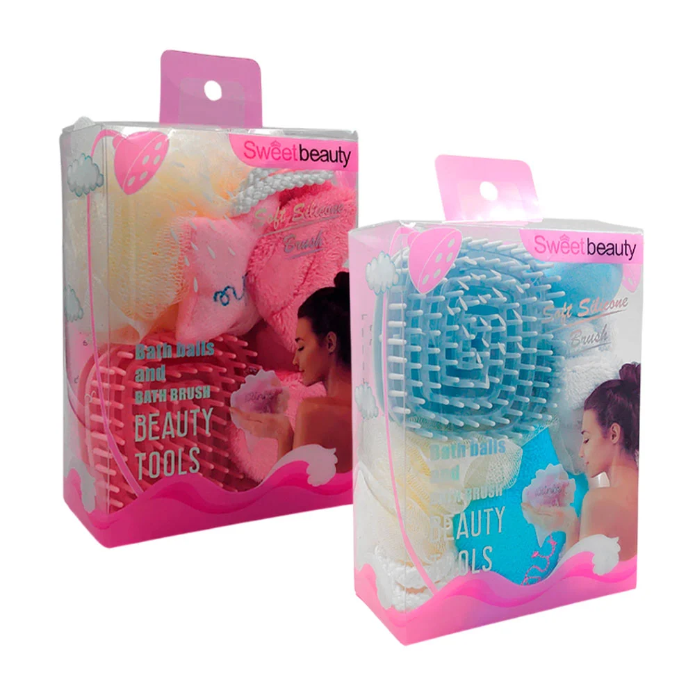 Kit de esponja de baño, banda afelpada, esponja de maquillaje y cepillo / 037851
