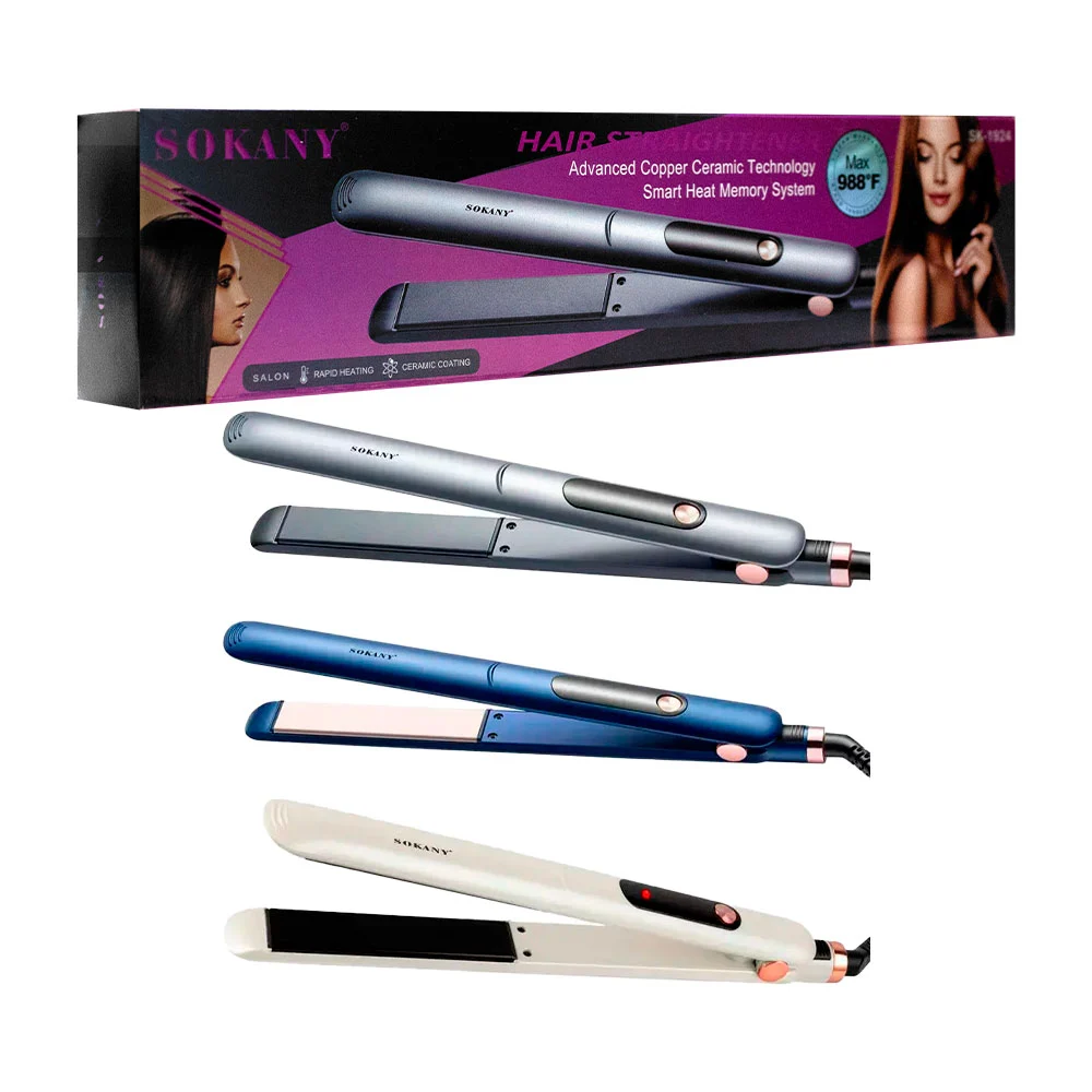 Plancha delgada para el cabello, profesional, con mini botón y placas metálicas