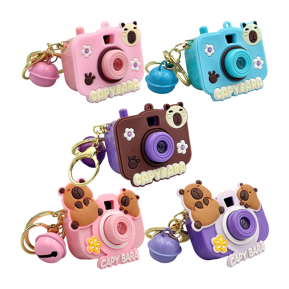 Llavero con diseño de cámara, proyector de imagen capibara, variedad de colores