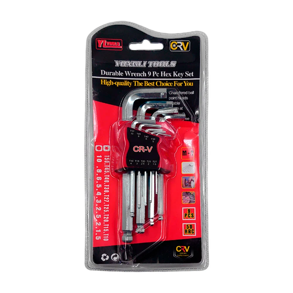 Juego con 9 llaves allen metálicas de diversas medidas / yongli tools / lj9074