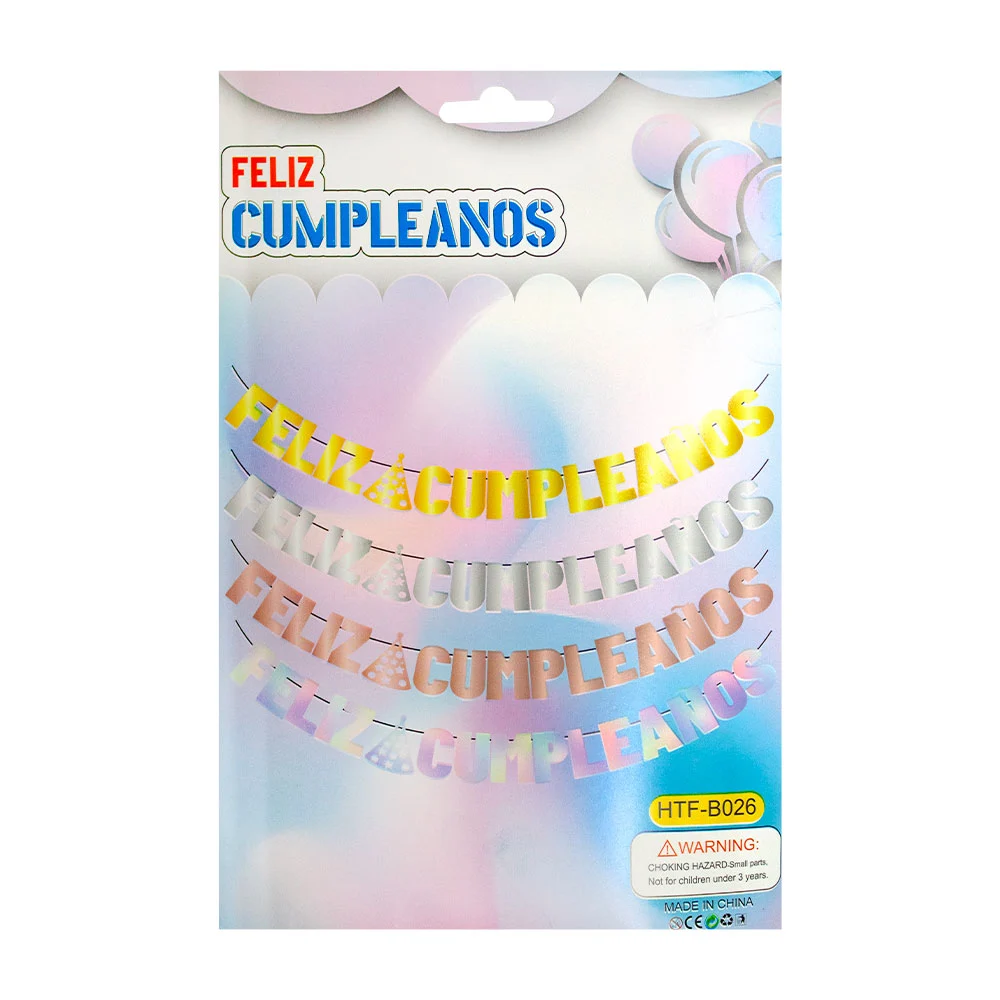 Guirnalda-banner móvil de feliz cumpleaños en tonos metálicos, surtido / pt10838