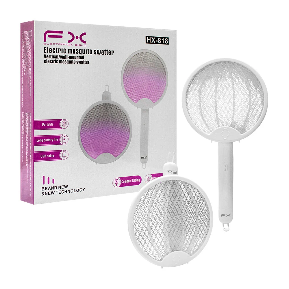 Raqueta eléctrica redonda matamosquitos, recargable, con iluminación led / 818
