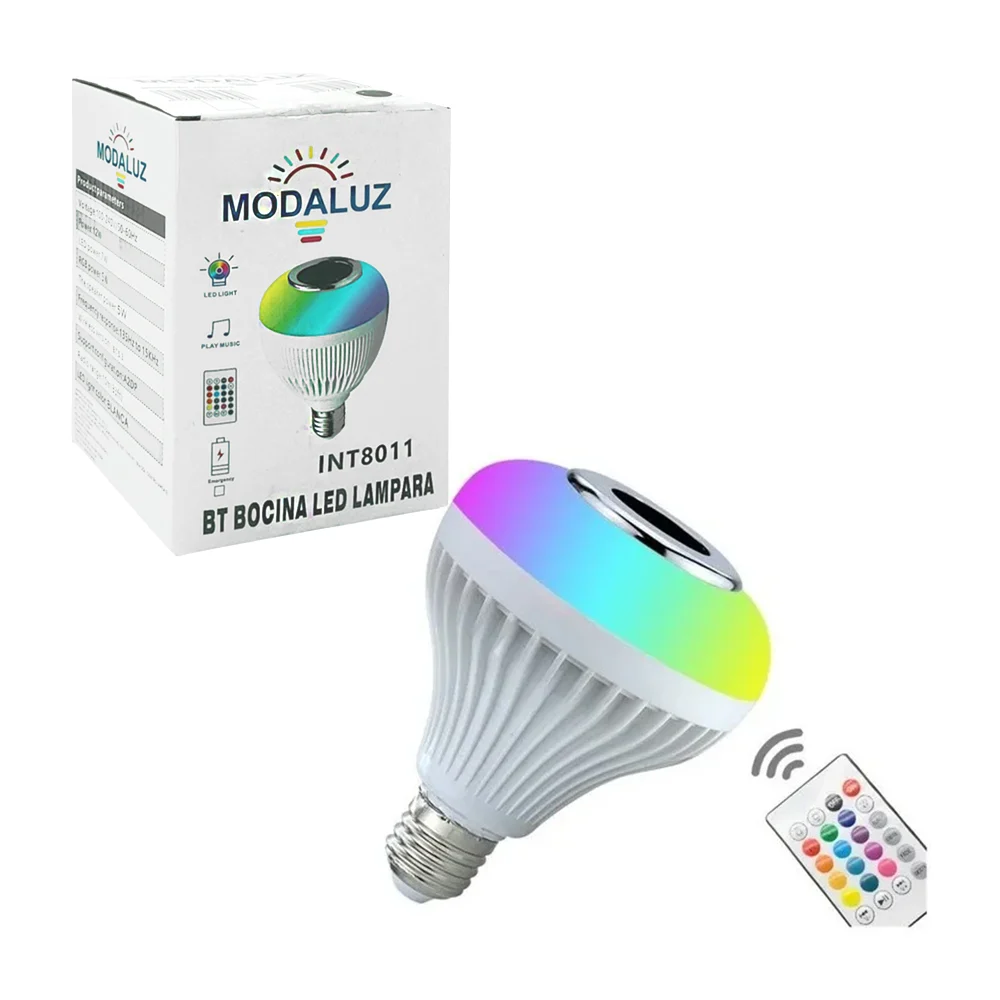 Foco bocina modaluz con luz led rgb y control remoto, 12w / int8011