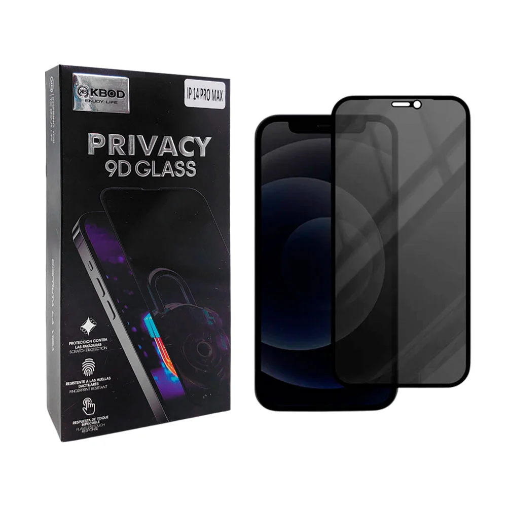 Caja con 10 micas de cristal para iphone 14 pro max con función de privacidad