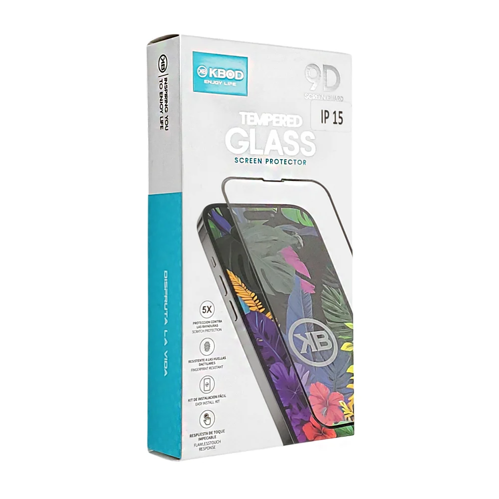 Caja con 10 micas de cristal templado para iphone 15 con protección anti caídas