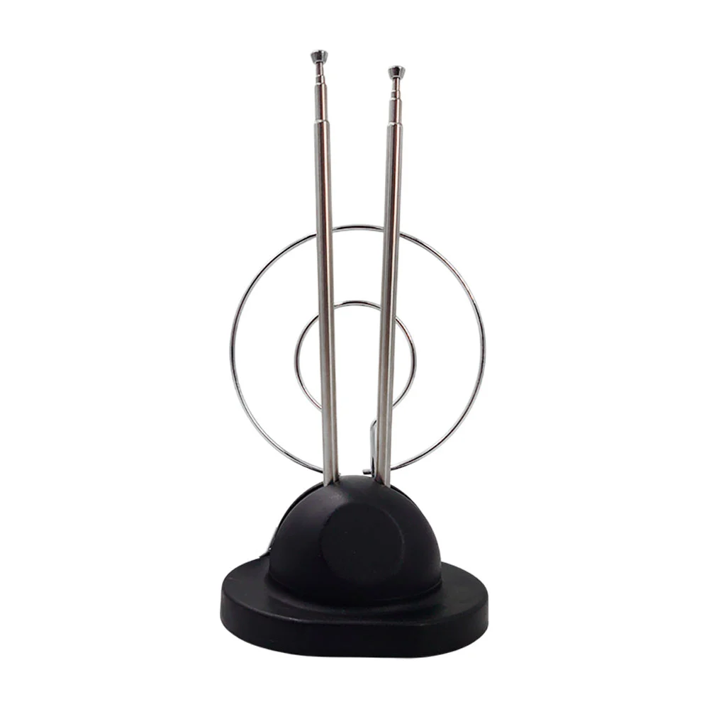 1pza Antena metálica para tv de tipo conejo plegable, con entrada coaxial