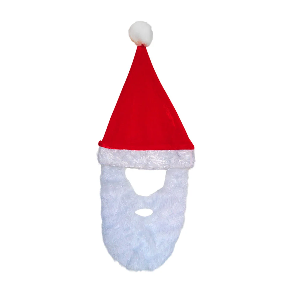 1pza Gorro navideño con pompón afelpado y barba para disfraz de santa  / j1060