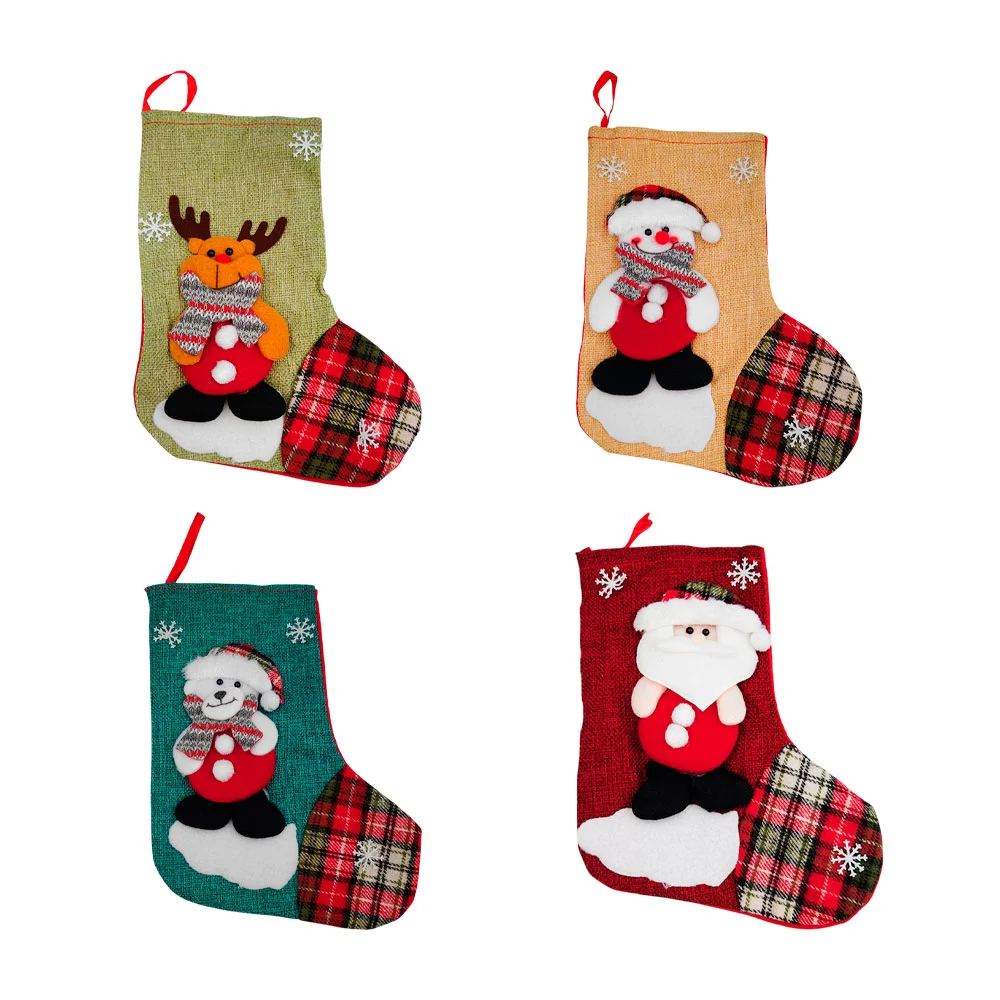 1pza Bota navideña de tela con personajes de la navidad, 25.5x13cm / j1803