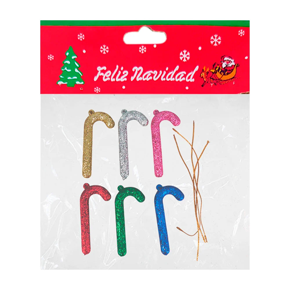 Paquete con 6 adornos colgantes de 7cm con forma de bastones de caramelo / j3310