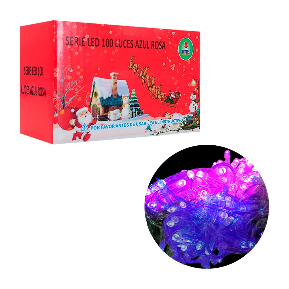 Serie navideña de 5m con cable transparente y 100 luces en color azul-rosa