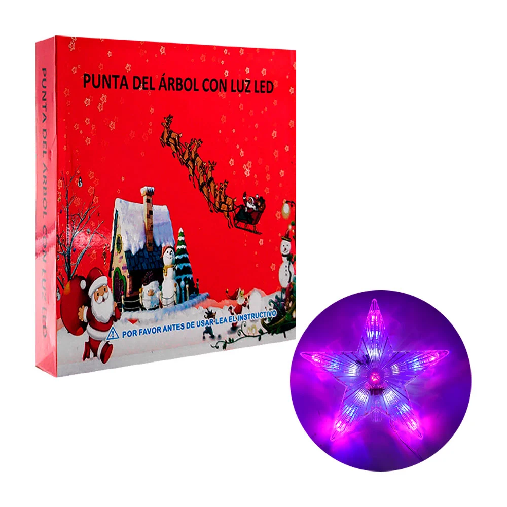 Estrella decorativa para punta de árbol con luz led multicolor, 21cm / j6191