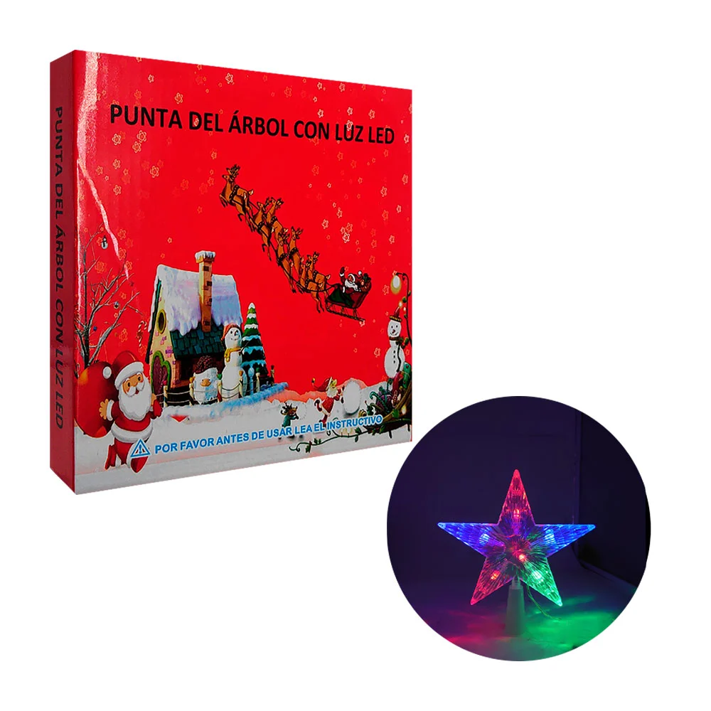 Estrella decorativa para punta de árbol con luz led multicolor, 18.5cm / j6192
