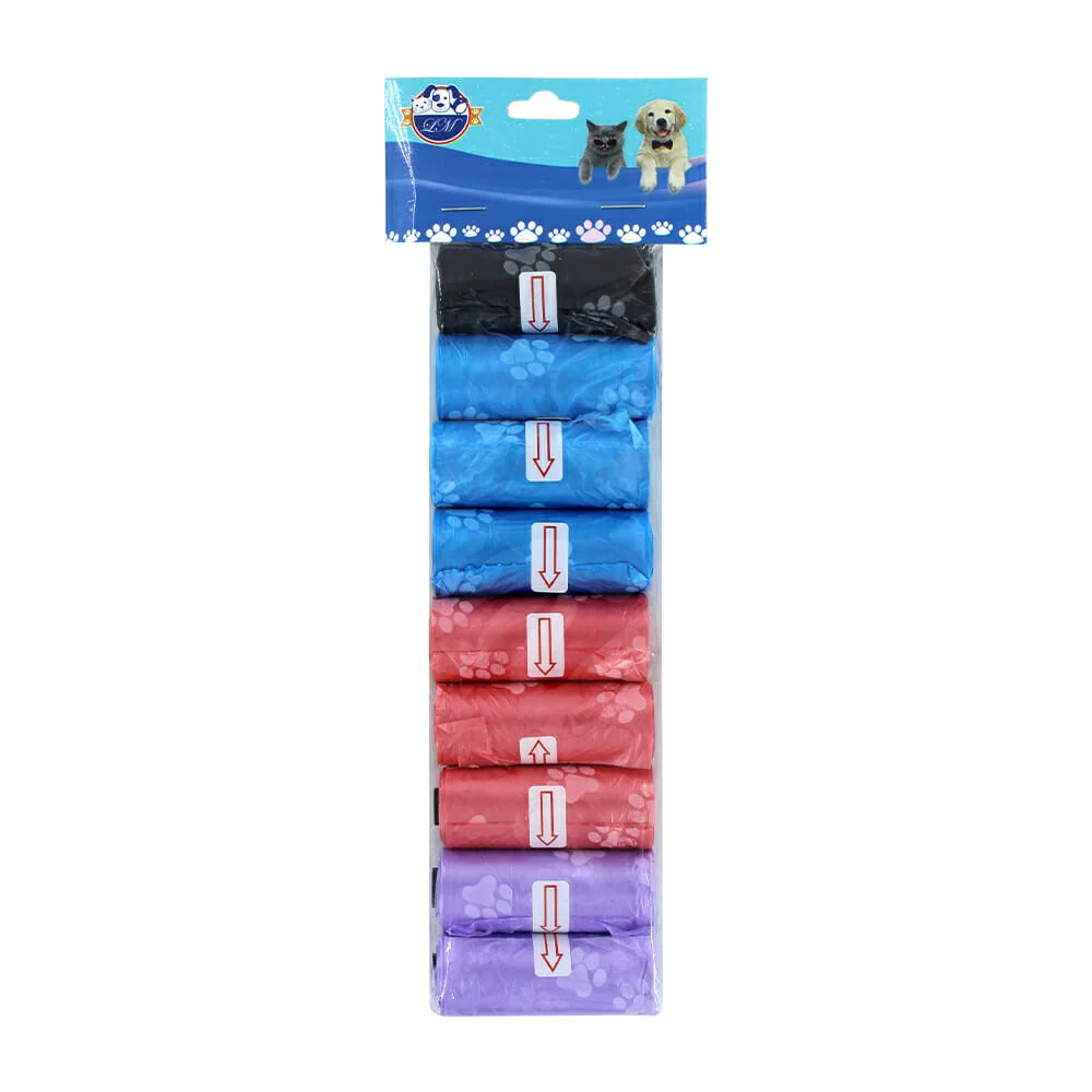 Paquete con 9 rollos de bolsas desechables para recoger heces de mascota, variedad de colores / jr1621