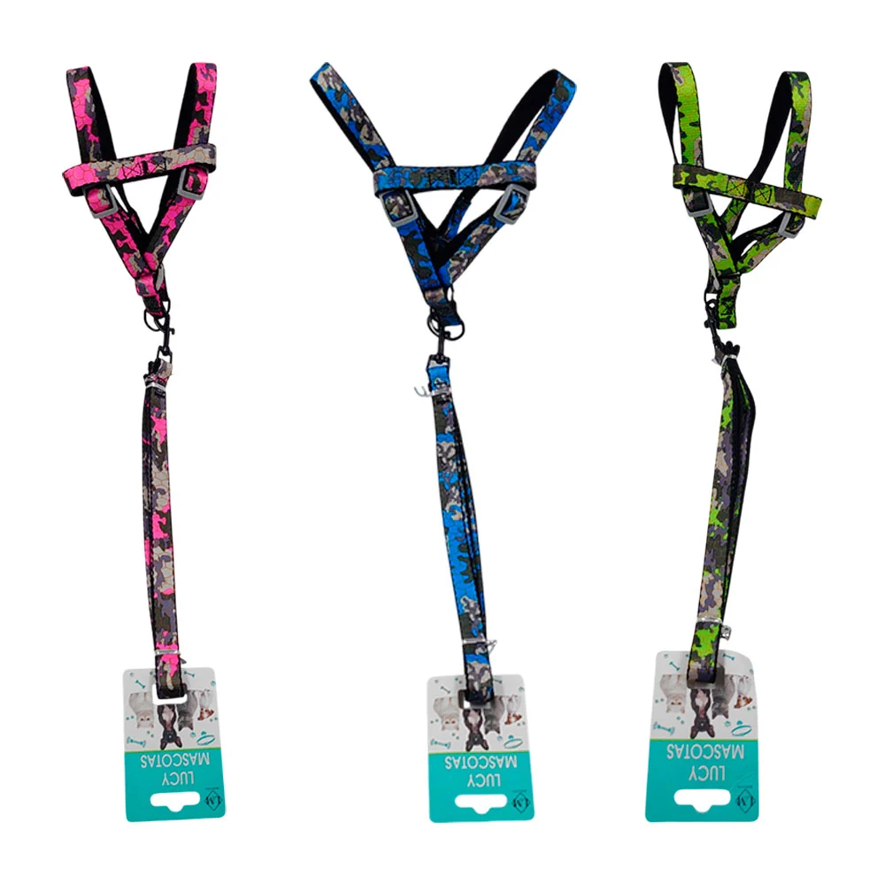 Set correa + arnés chico, estampado de camuflaje, broches de seguridad, surtido