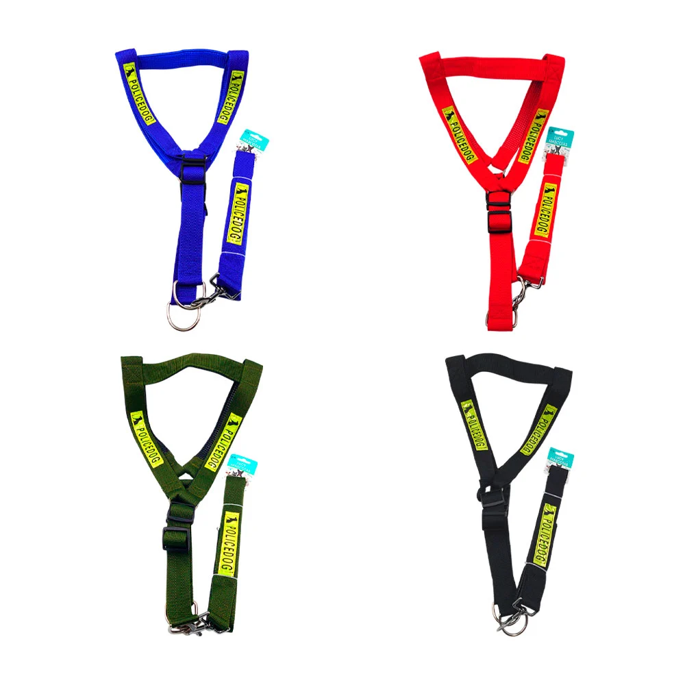 Set correa + pechera grande detalle policedog, broches ajustables, color surtido