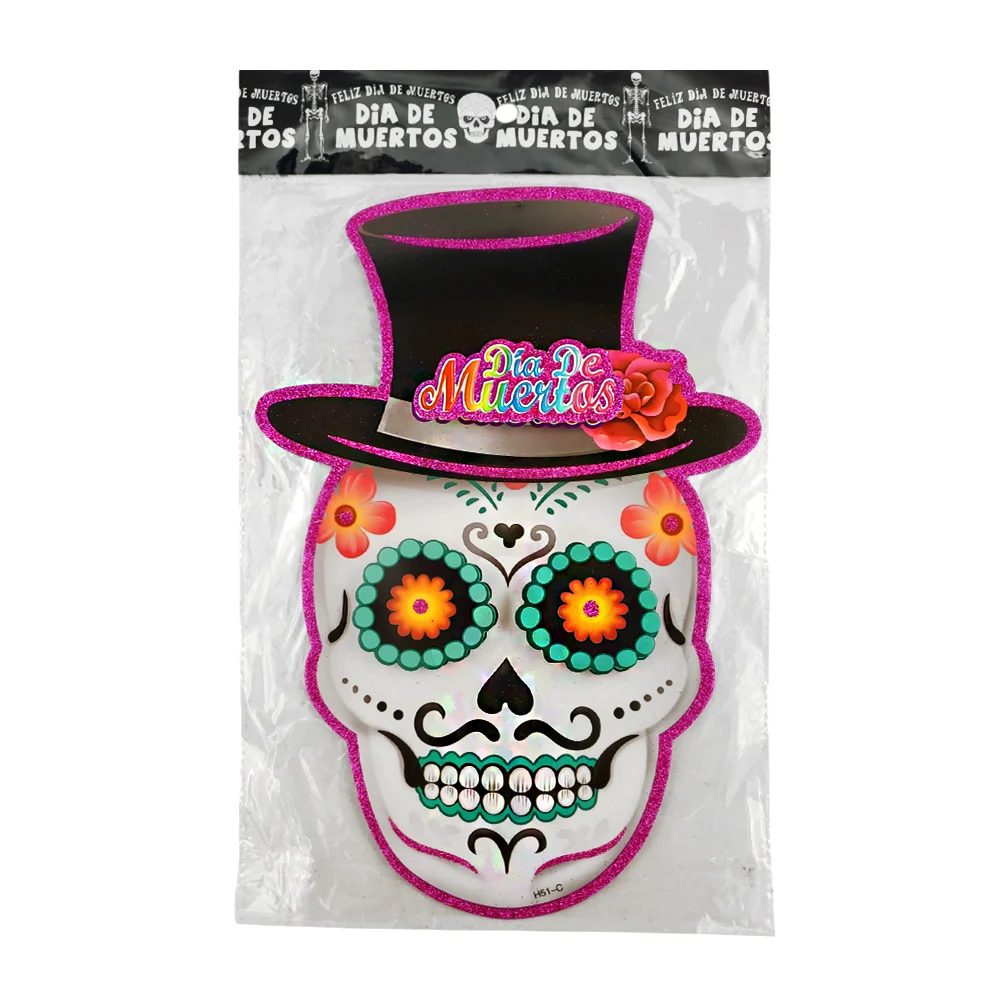 Adorno decorativo con temática del día de muertos detalles en 3d y brillantina