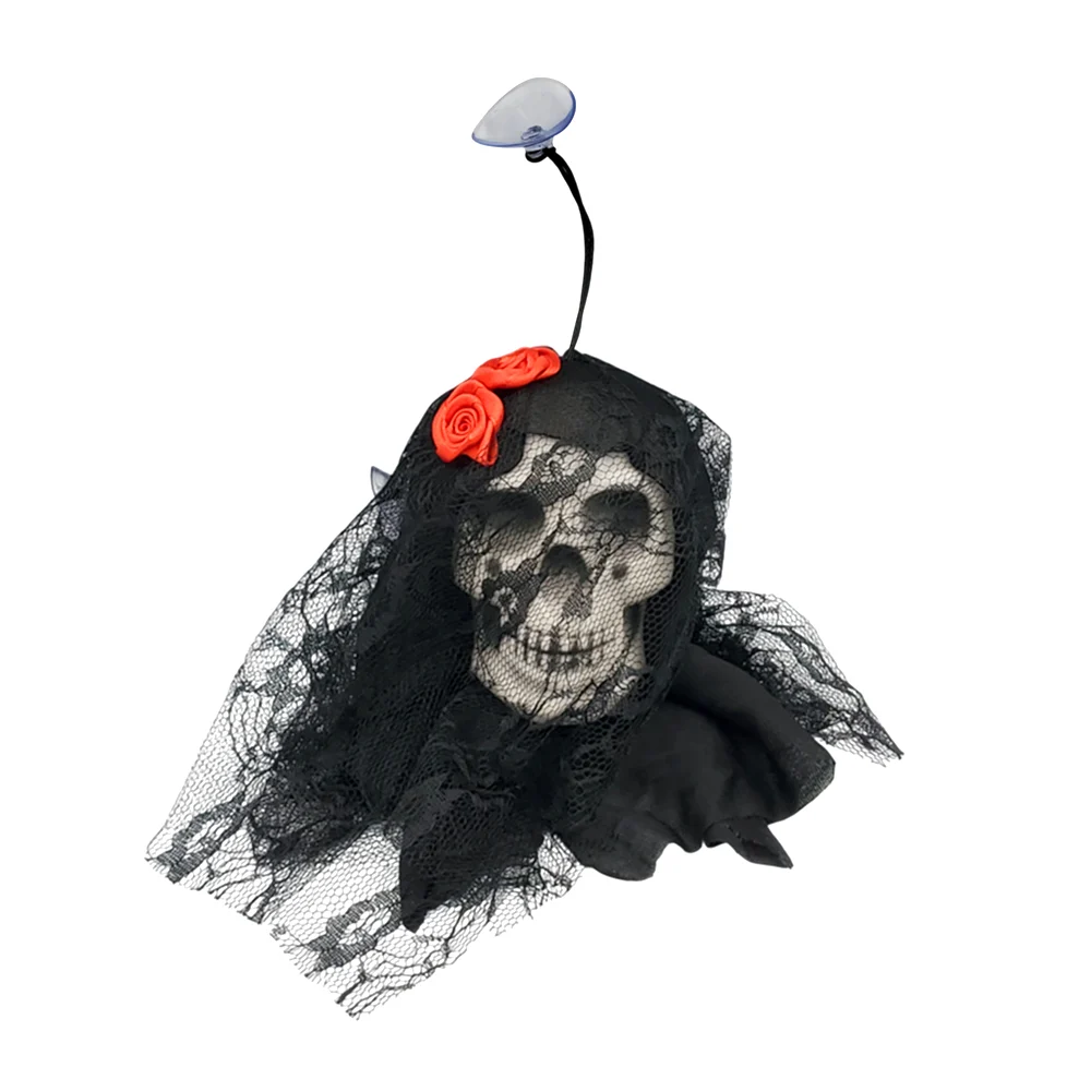 Adorno decorativo colgante de calavera con velo y rosas 11x9cm / k2248