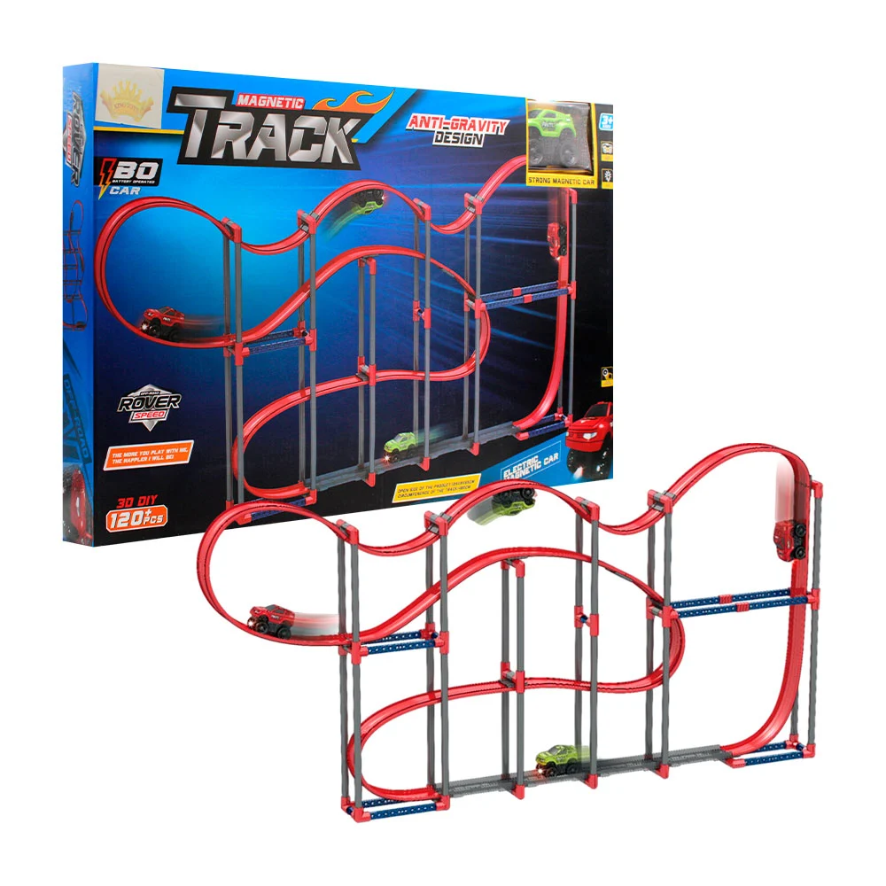 Pista armable magnética + mini coche eléctrico magnético, 120pcs /magnetic track