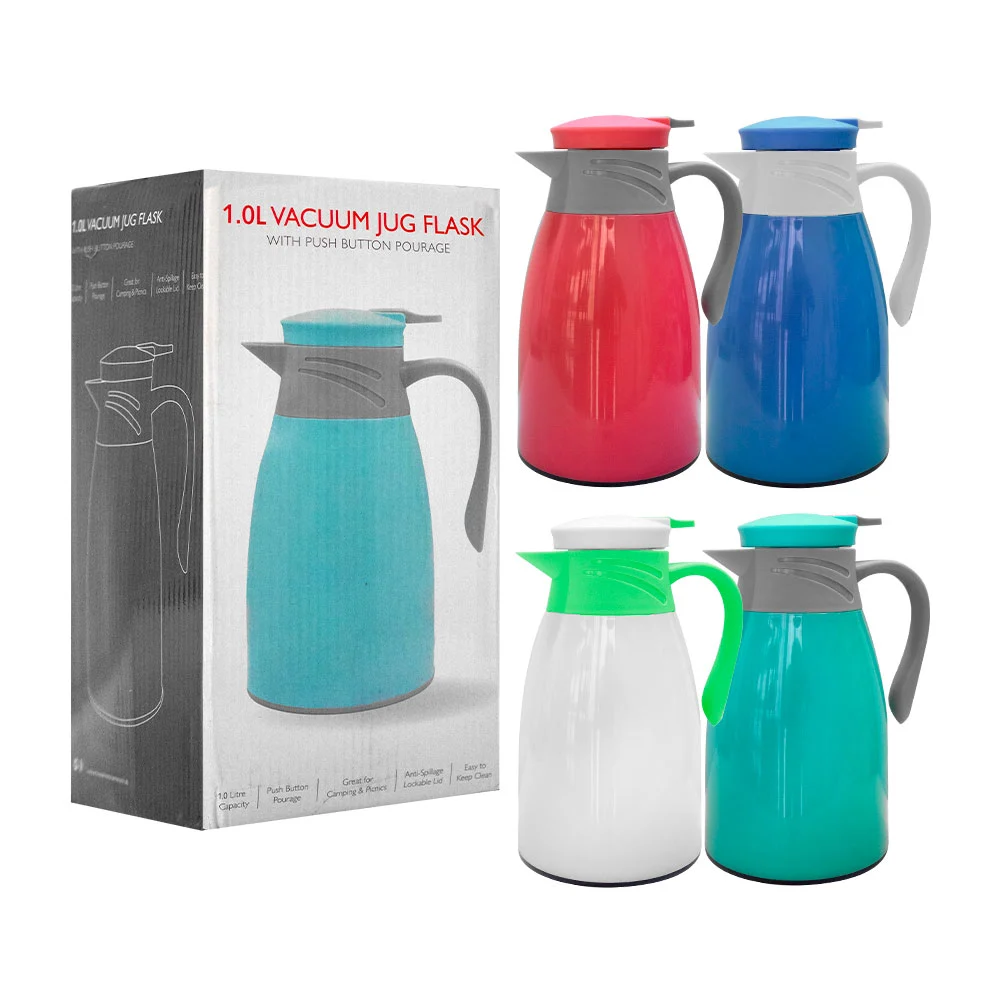 Jarra térmica con tapa bloqueable antiderrames, vertido con botón pulsador y capacidad de 1.0l / vacuum jug flask / ls-017