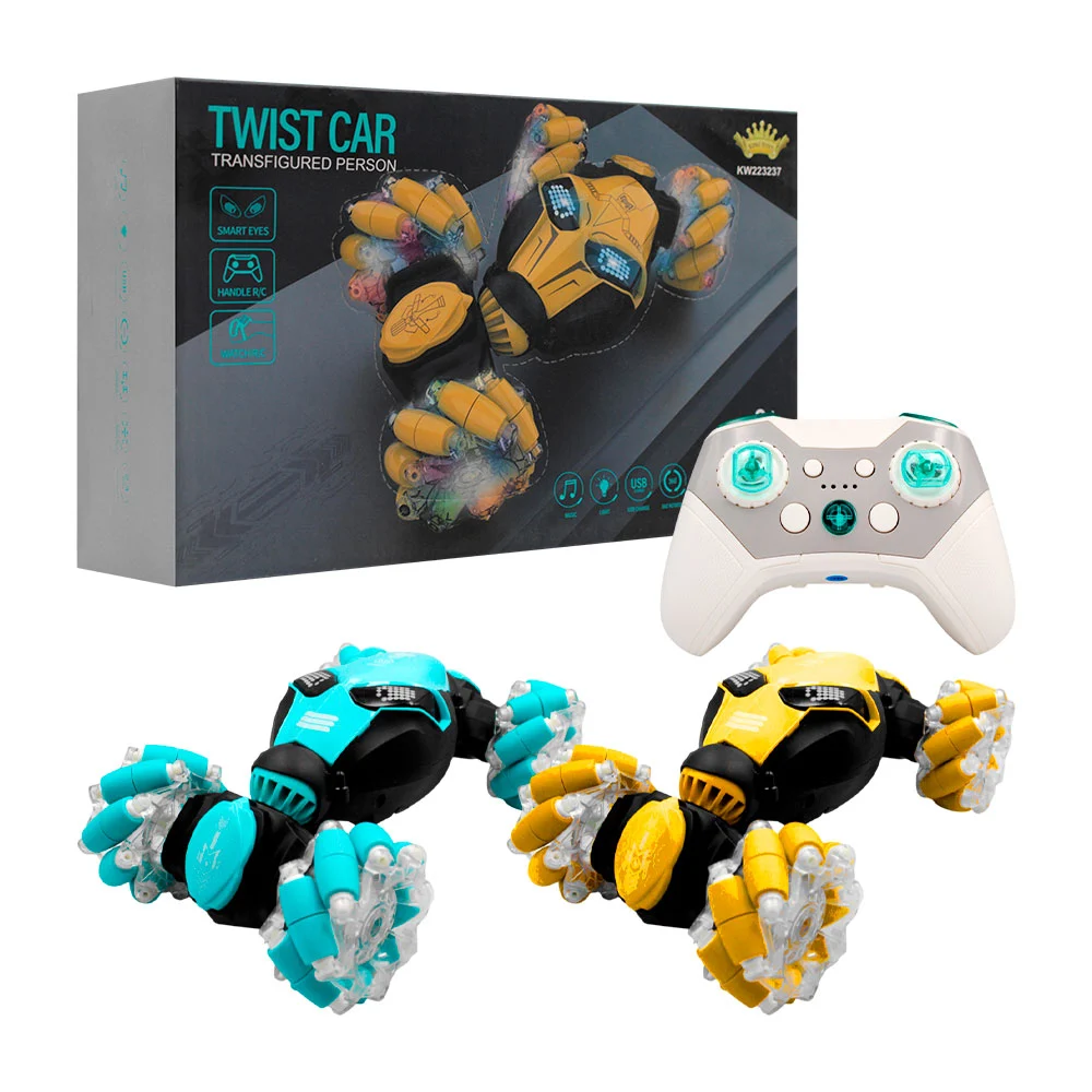 Carro twist car a control remoto y reloj + luces, música y rotación de 360°