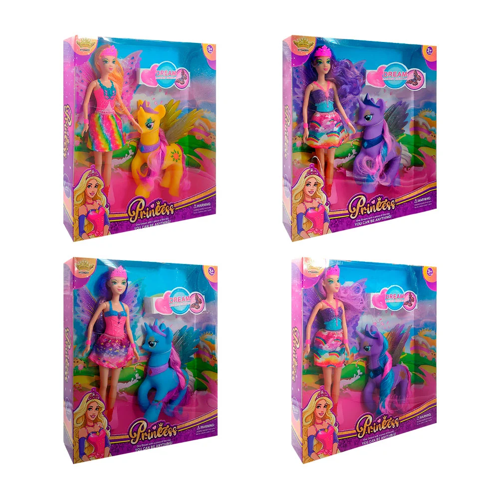 Muñeca princess hada con unicornio pegaso, variedad de colores / ky244201