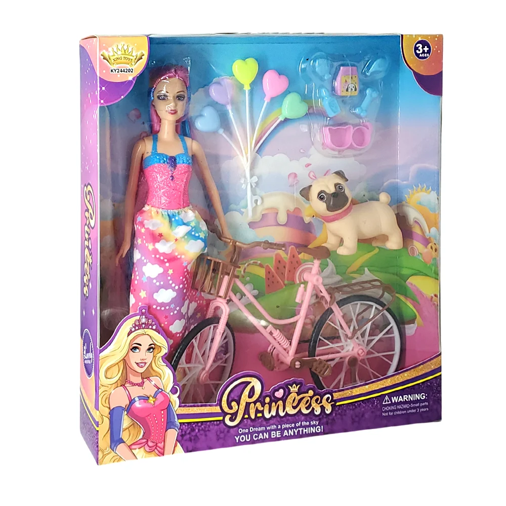 Muñeca princess con bicicleta y mascota, variedad de accesorios / ky24202