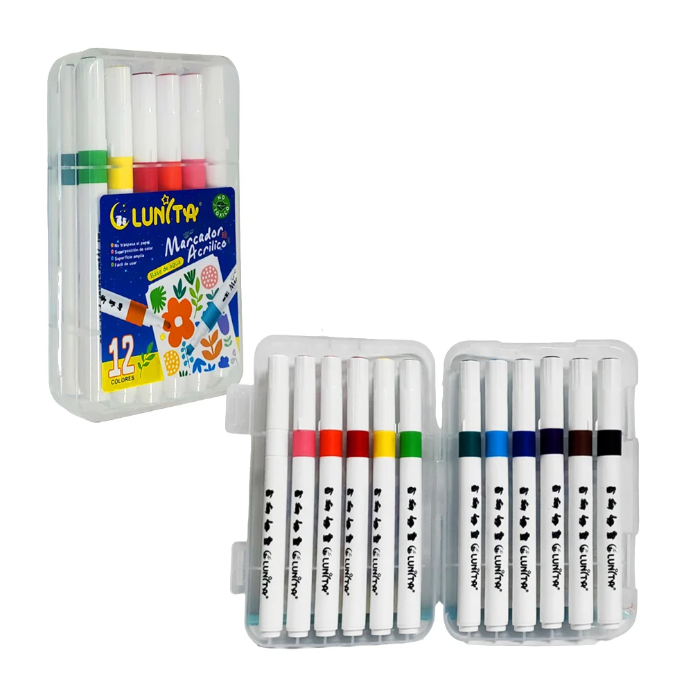 Estuche con 12 marcadores de acrílico punta bala, color surtido / l250-12