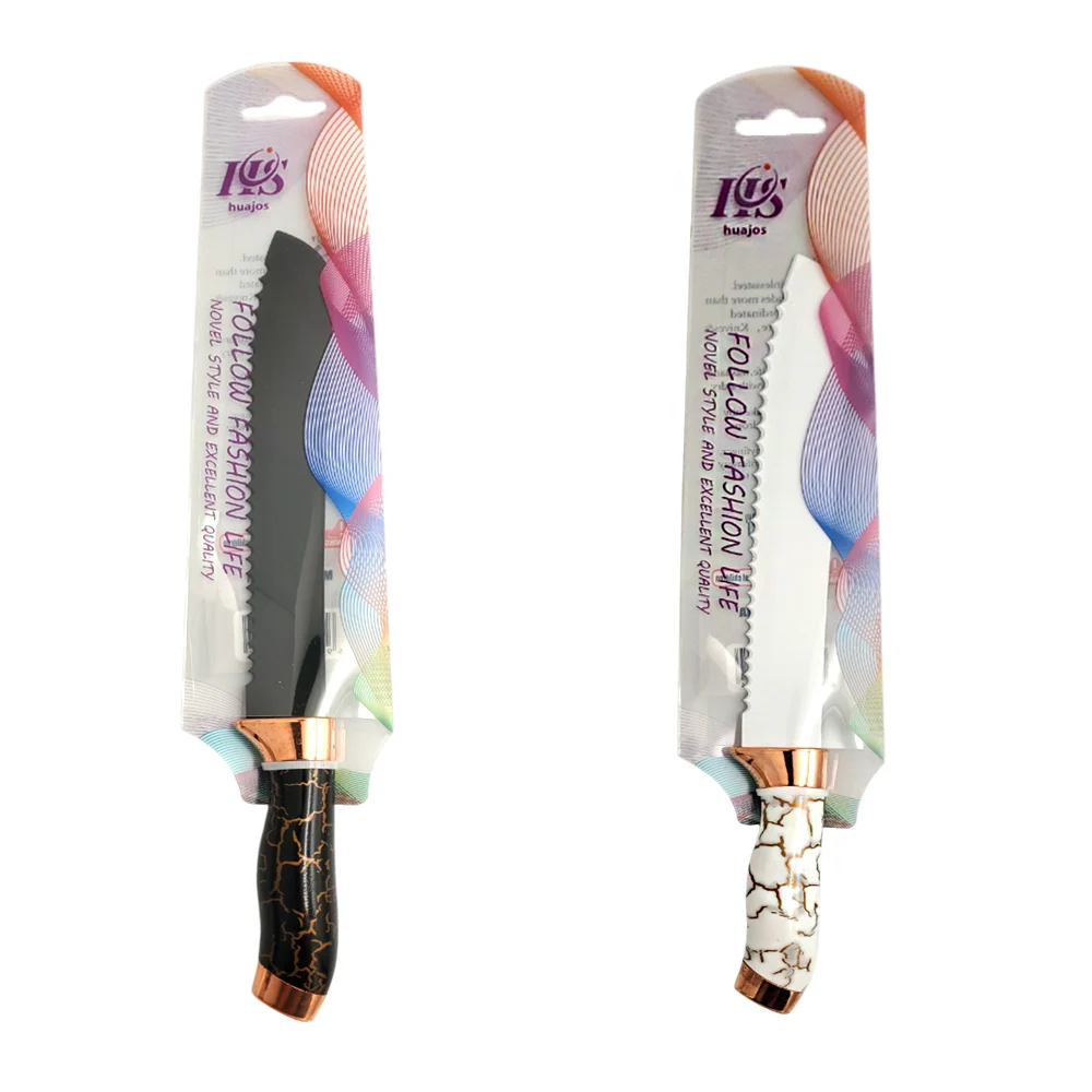 Cuchillo tipo sierra con mango de plástico con efecto marmoleado / huajos