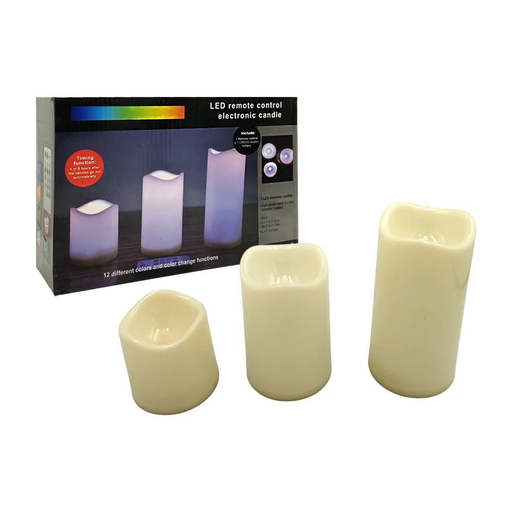 Juego con 3 velas led rgb de diversos tamaños + control remoto / lf-lzd9373