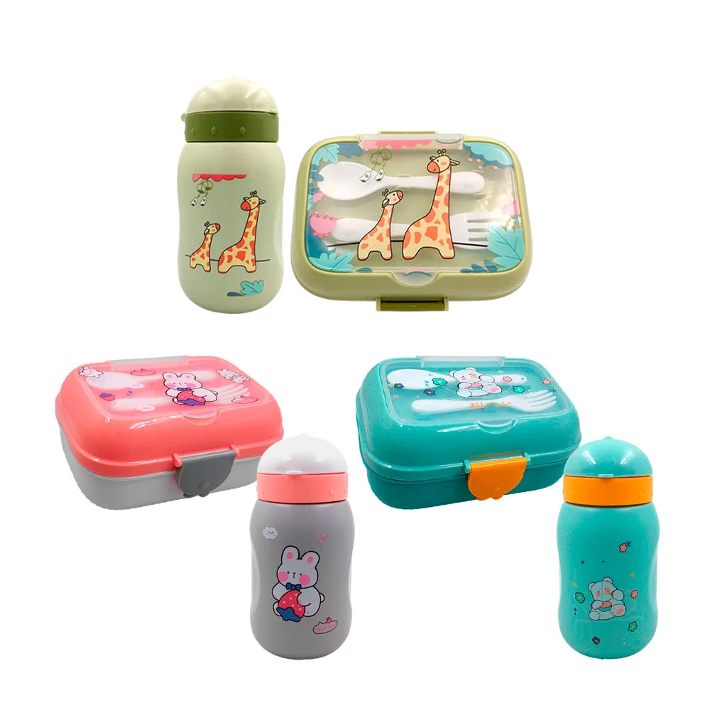 Juego de tupper rectangular con cubiertos + botella, varios colores / lf-rpc8558