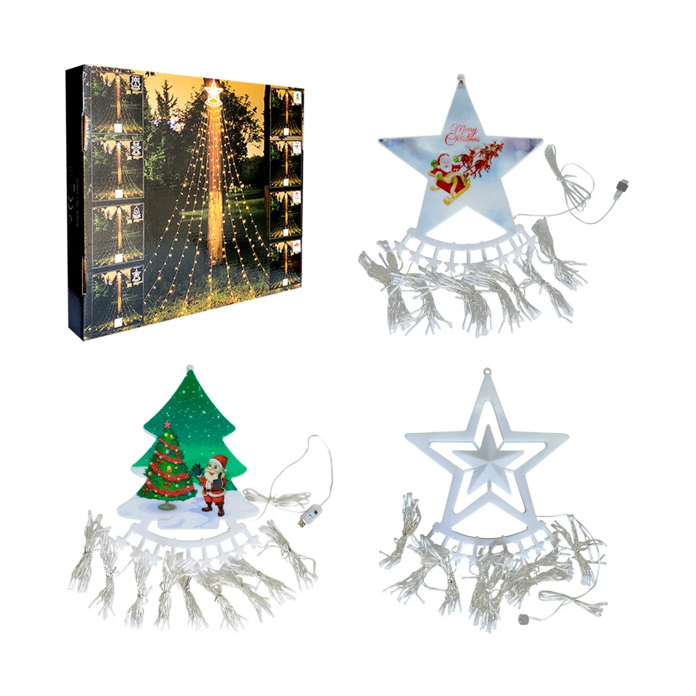 Serie luces led rgb tipo lluvia de 2 metros con árbol navideño o estrella + conexión usb y control remoto / lu3576