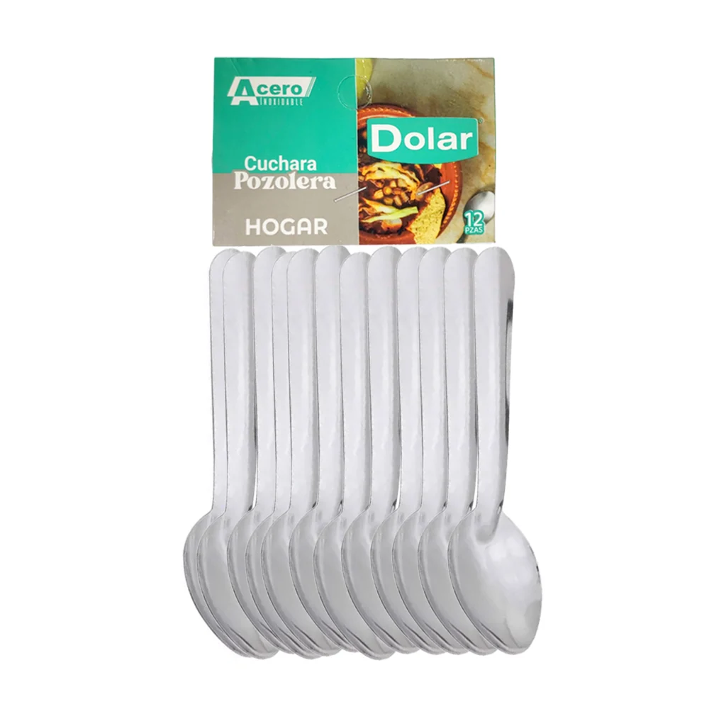 Paquete con 12 cucharas de acero inoxidable, mango amplio con diseño liso / cuchara dolar / 88900 / m-188900