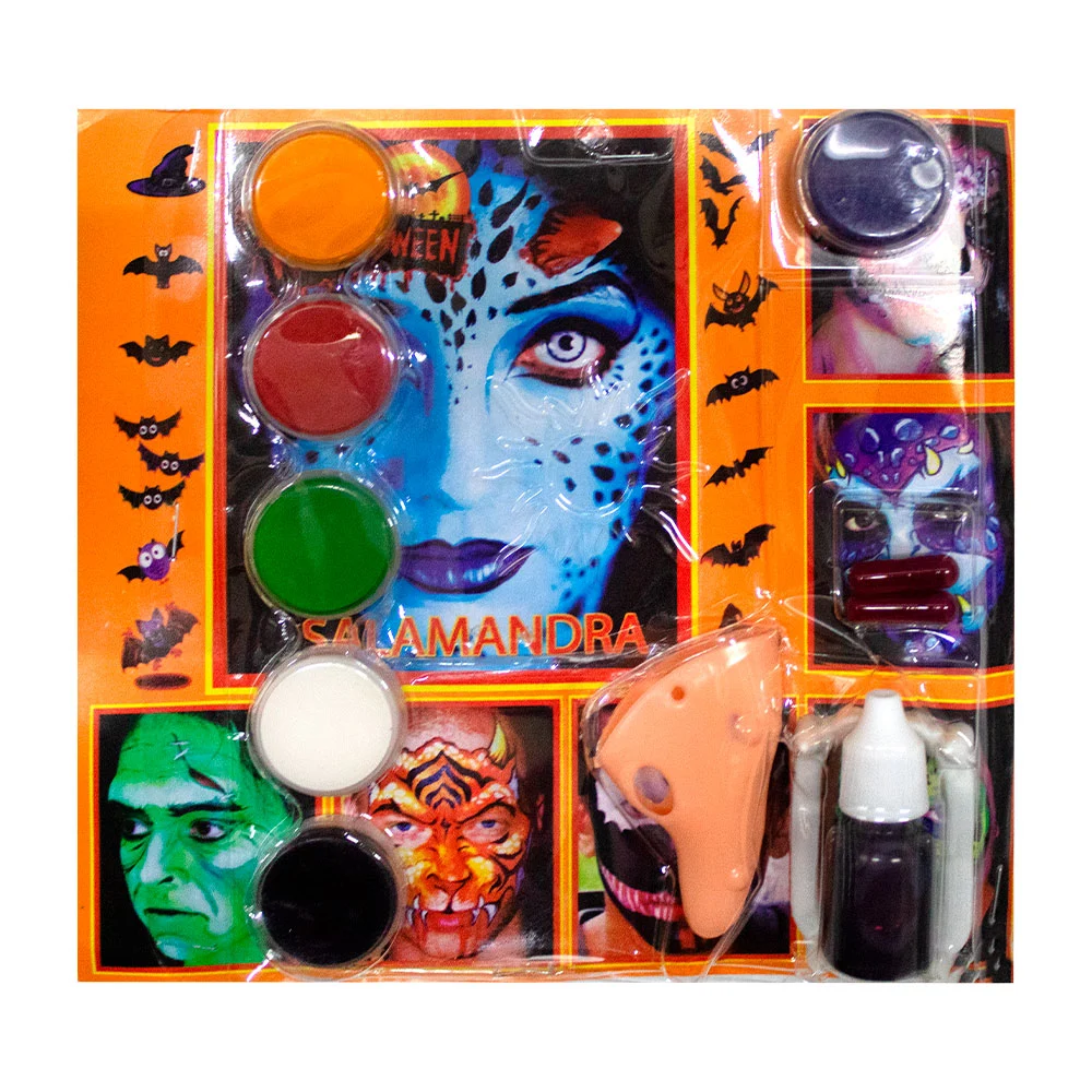 Blíster de maquillaje para Halloween con prótesis, sangre, colmillos y pintura