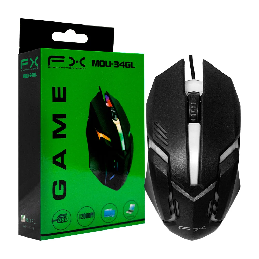 1pza Mouse / ratón alámbrico gamer, con iluminación rgb y diseño ergonómico / fx