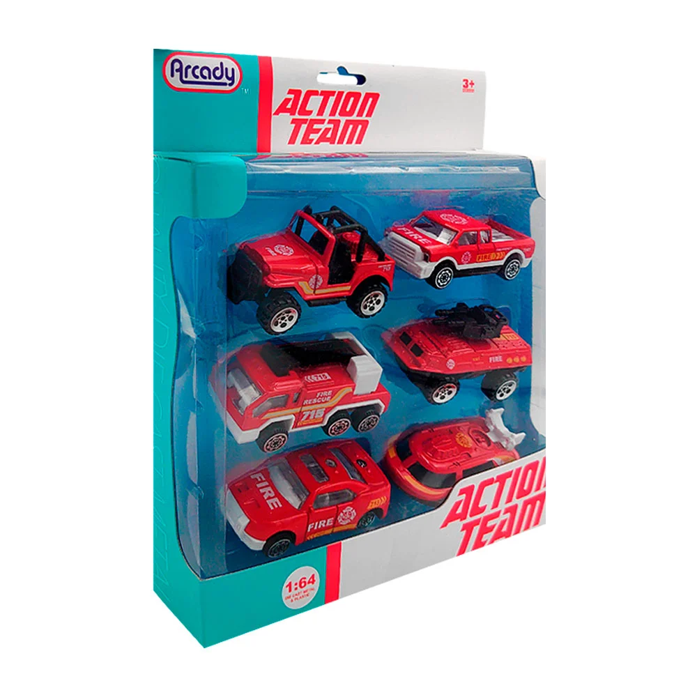 Paquete con 6 carritos de bomberos, variedad de modelos / mxb6007