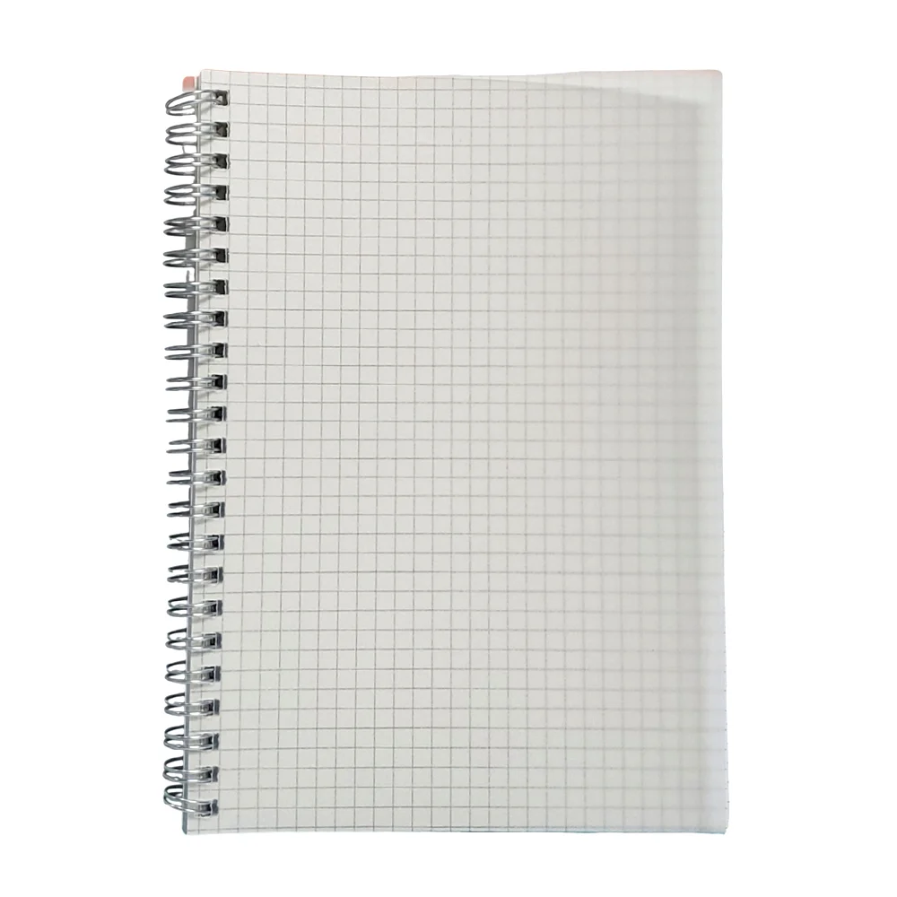 Libreta mediana de pasta transparente a5, doble espiral  y 80 hojas de cuadro chico / 491422