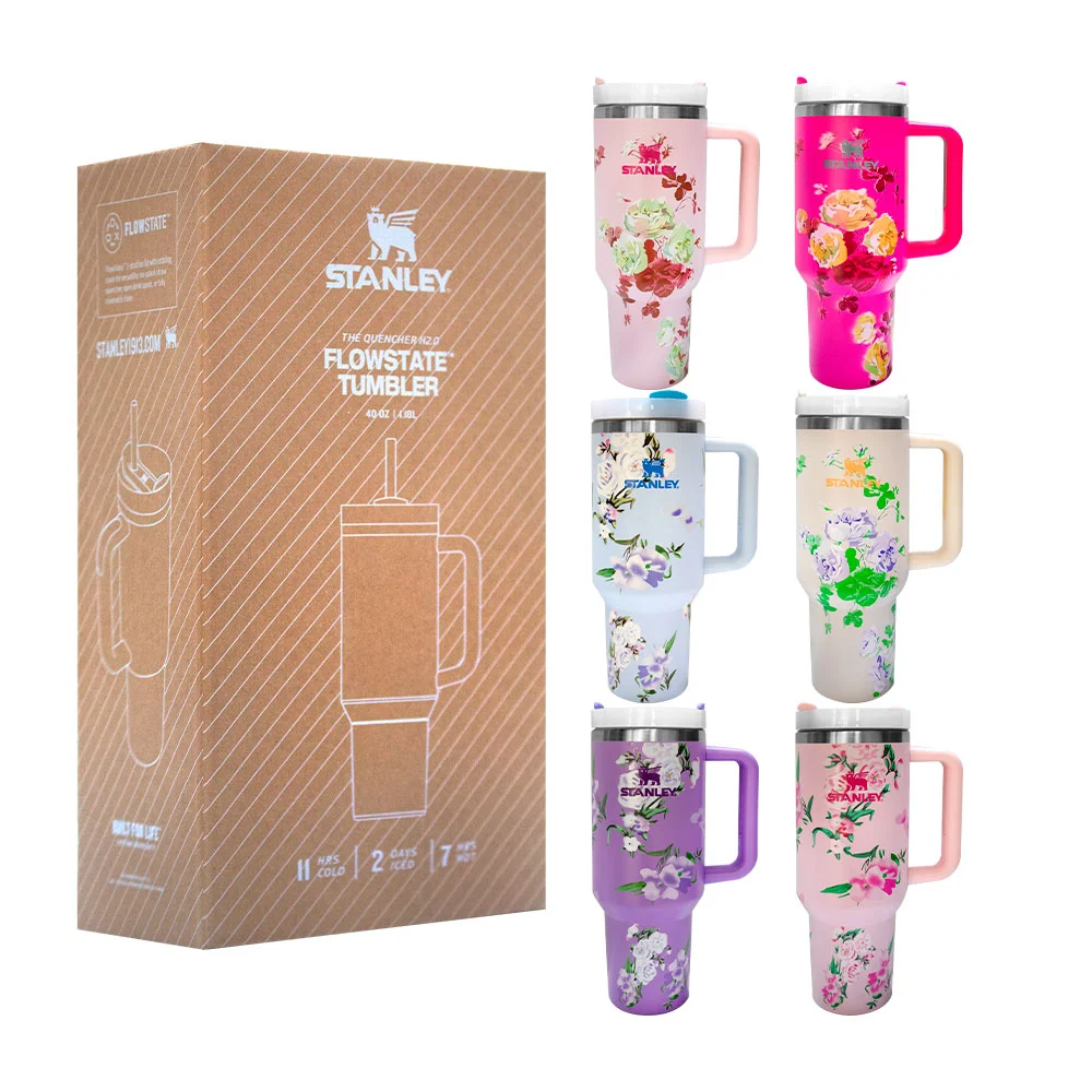 Termo metálico de 40oz - 1.18l con estampado de flores, variedad de modelos