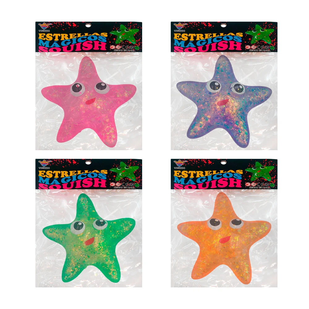 1pza Squeeze de juguete antiestrés en forma de estrella de mar con brillantina
