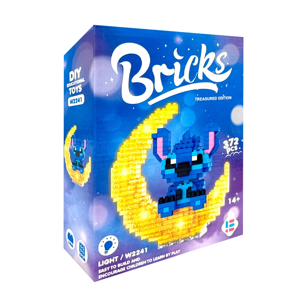 Figura armable de bloques plástico en forma de personaje animado en la luna