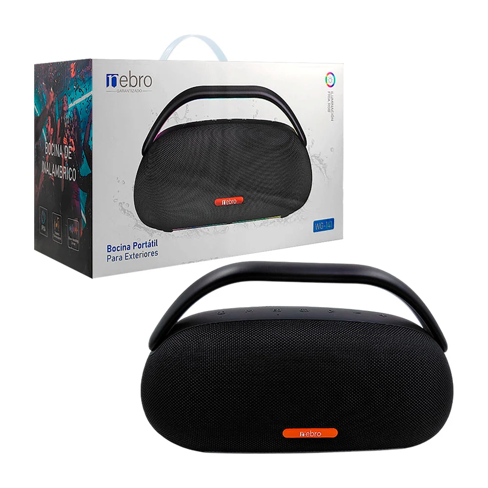 Bocina nebro portátil bluetooth con luz rgb, múltiples conectores / wg-141
