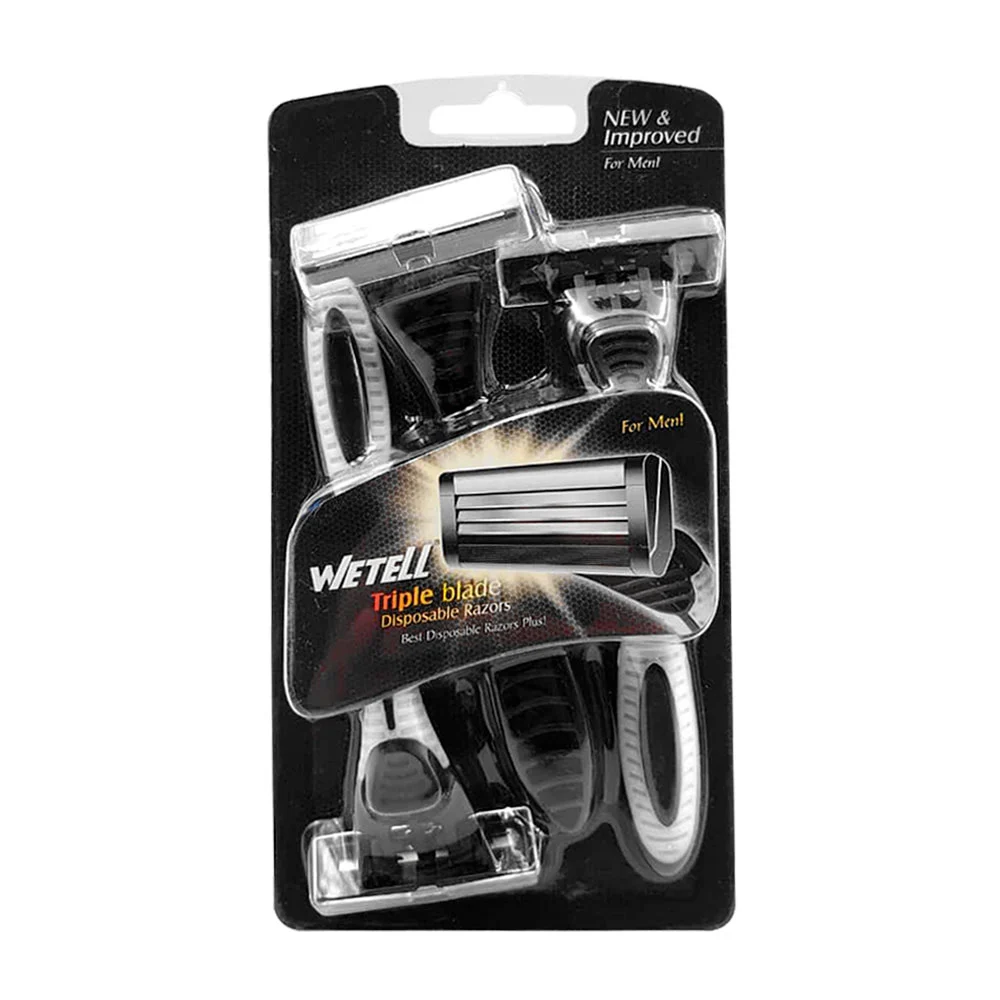 Blíster de 3 rastrillos para hombre con 3 cuchillas de acero inoxidable, cabezal con pivote y banda cómoda / wt201960 / k111