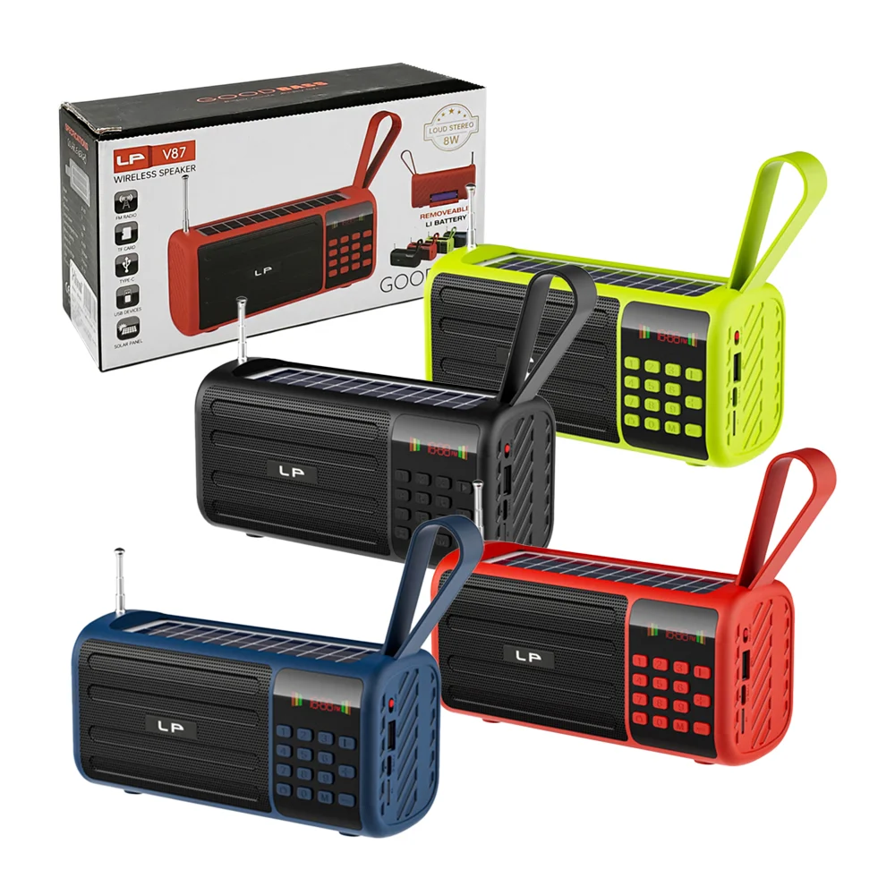 Bocina rectangular v87 con panel solar, radio fm, puerto usb-tf / xm-7601