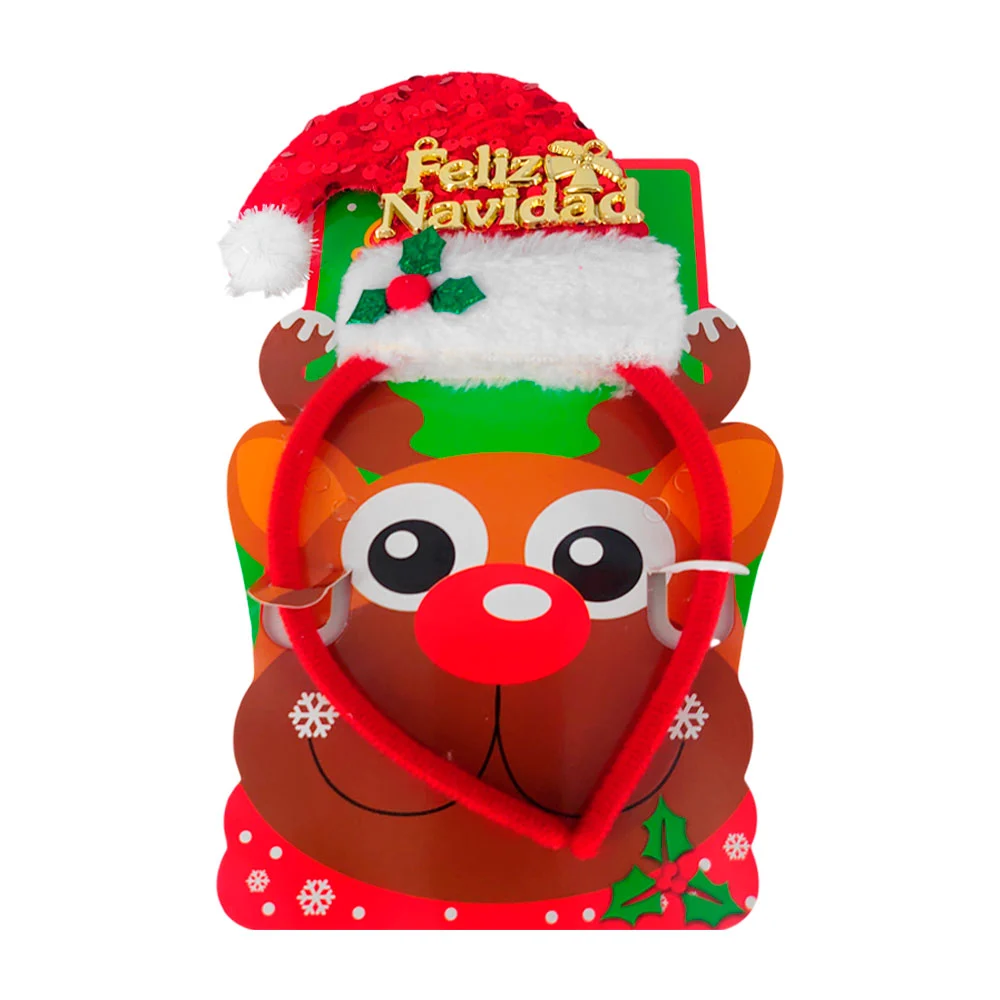 1pz diadema con mini gorro de santa claus con lentejuela, frase de feliz navidad