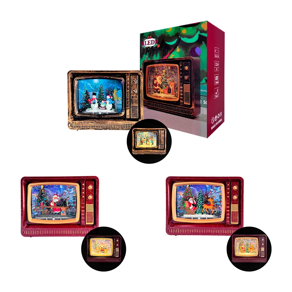 Adorno decorativo en forma de televisión vintage músical con luz, variedad