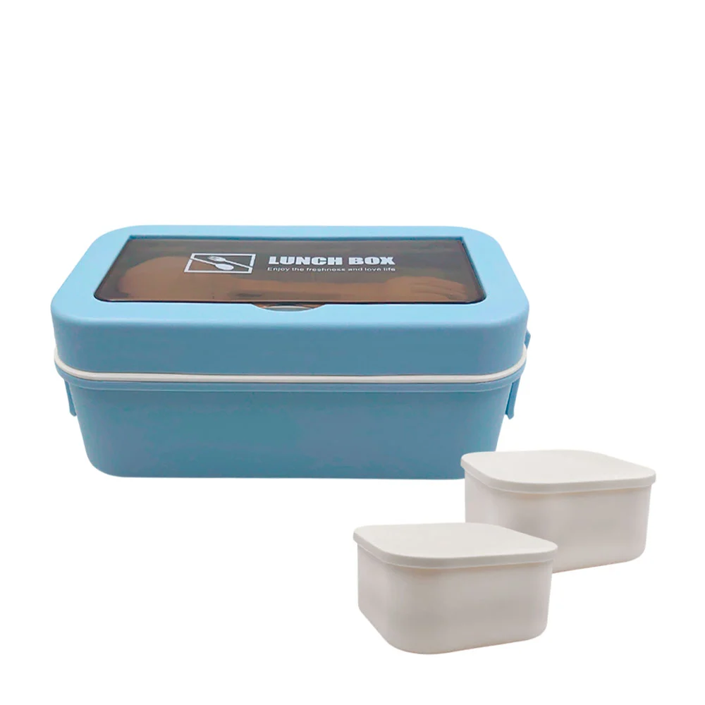 Tupper rectangular de plástico, con cubiertos y 2 mini tuppers internos / ct8804