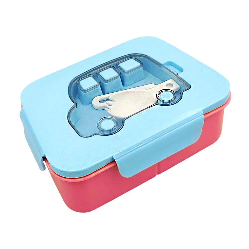 Tupper pequeño bicolor con cubierto, tapa en forma de camión y 3 compartimentos